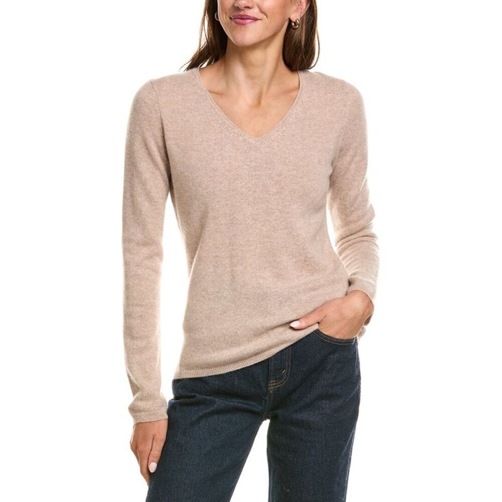 Incashmere Womens Basic V-Neck 100% Cashmere Sweater, Brown